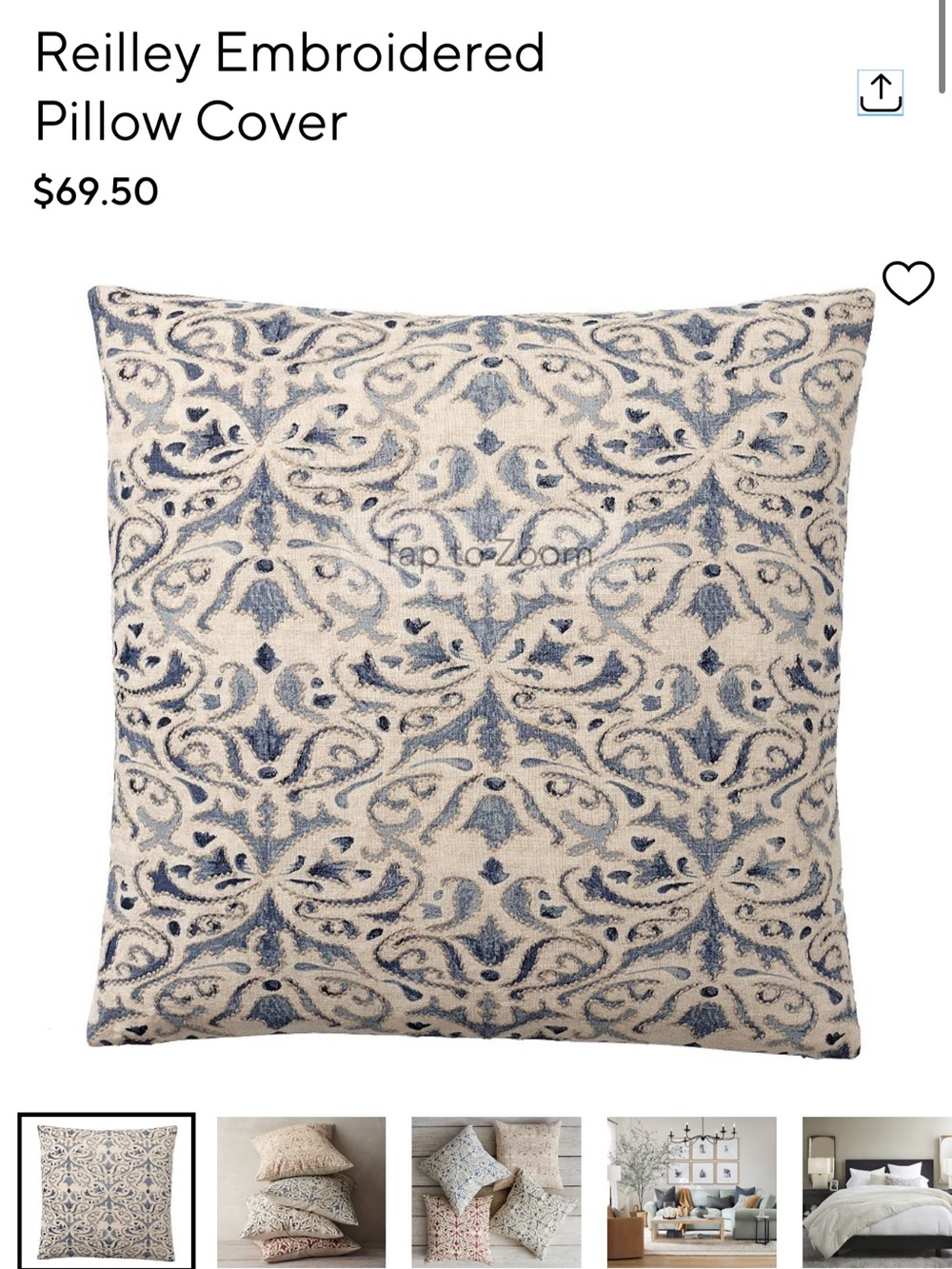 2 Pottery Barn Blue and Cream Paisley Accent Throw Pillow Covers - Picture 3 of 4